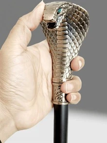 1pc Dual-Tone Snake Cane With Diamond Pattern, Gothic Style Metal Gentleman's Walking Stick - British Punk Scepter, Suitable For Men & Women, Ideal For Stage, Escape Room, Roleplay And Party/School Use - Multicolor - View 9