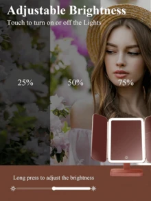 3-Fold LED Makeup Mirror, Rotating Tabletop Mirror, Illuminated Vanity Mirror With 3X/2X/1X Magnification, Portable High Definition Makeup Mirror, Touch Screen Brightness Adjustment, With Stand And 3 Lighting Modes, 3-Fold Foldable Design, Built-In 800mAh Battery, USB Rechargeable, Suitable For Home And Travel, Ideal For Beauty Products, Valentine's Day Gifts And Holiday Gifts.