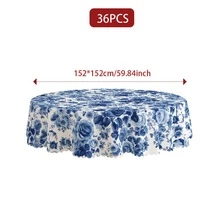 1件/36件装复古蓝色花卉图案防皱桌布，压花边缘工艺，长方形/圆形桌布，多种尺寸可选，涤纶纤维材质，室内用餐/户外派对适用 - 藏蓝色 - 查看 14