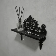1 chiếc kệ treo tường mini phong cách Baroque cổ điển chất lượng cao, phù hợp cho nhà và văn phòng, kệ treo tường kiểu Gothic, giá đựng đồ tối giản, có thể lắp đặt có hoặc không cần khoan, trang trí phòng đẹp mắt, lưu trữ đồ dùng gia đình, lưu trữ và sắp xếp đồ dùng phòng tắm, kệ trang trí, cấu trúc bền chắc, kệ nổi, kệ chịu tải nặng, kệ treo tường, trang trí tường, kệ treo tường, trang trí tường nhà. - màu đen - Xem 5