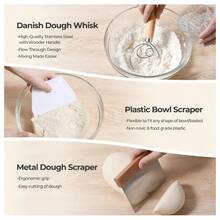 3 Pieces1-Piece Wicker Bread Fermentation Basket Set, Complete Yeast Bread Fermentation Set, Baking Set, 9-Inch Round And 10-Inch Oval, Oval Basket (With Cloth Cover), Round Basket (With Cloth Cover), Danish Egg Beater, Suitable For Hand Baking And Fermentation - Multicolor - View 2