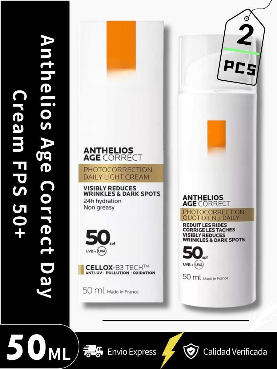 2PCS La Roche-Posa Anthelios Age Correct Day Cream FPS 50+ - Crema Antiedad con Niacinamida, LHA, Phe Resorcinol y Ácido Hialurónico, Protección Solar para Piel con Signos de Envejecimiento, 50 ml, Regalo Exclusivo para San Valentín 2025, Tops en Productos Antiedad, Ideal para Mujeres y Hombres - 2 piezas - Ver 1