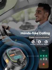 REMAX 3.1A 车载快充适配器，带蓝牙功能，支持免提通话和音乐播放；2 个 USB 接口 + 1 个 Type-C 接口；RGB 环境灯；Type-C 接口兼容苹果/安卓系统；旅行车载配件；汽车用品；通用车载必备