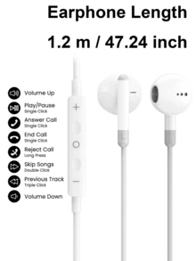 兼容的有线耳机，Type-C接口电子耳塞，3.5mm圆形插头，USB-C耳塞，电子通话和低音立体声入耳式耳机套装，兼容iPad/电脑 - 白色 - 查看 5