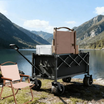 户外可折叠小型手推车，露营车，野餐车，带拉杆的便携式徒步旅行车