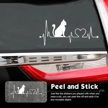 1张可爱猫咪心电图汽车贴纸 - 可移除自粘趣味贴纸，适用于后视镜、摩托车、汽车 - 多表面自粘装饰，易于粘贴和移除，为您的爱车增添个性化风格