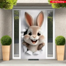 1 Stück, 2D flach, Osterhasen Tür Banner mit niedlichen Hasen, aus Polyesterstoff gefertigt, geeignet für Feiertags-Dekoration, Eingänge und saisonale Feiern, Feiertagspartys und Osterfeiern - Verschiedenfarbig - Übersicht 3