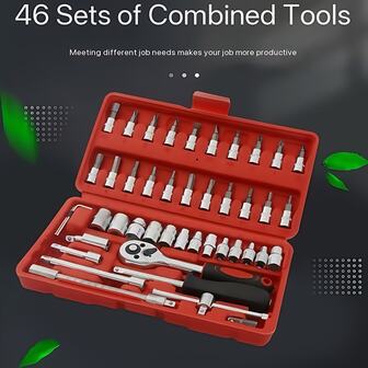 46pcs Ratchet & Socket Wrench Set With Extension Bars And Storage Case - Durable Metal Tools For Car Repair, DIY Projects & Home Maintenance
