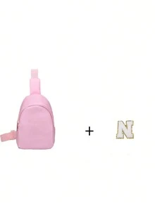 1pc Girls' Cute Letter Print Strap Crossbody Bag, Shoulder Bag, Backpack, Suitable For Daily Use, Outdoor, Travel, Hiking, Portable, Ideal Gift Choice, Suitable For Girls, Back To School Gift, Girls' Waist Pack, Children's Shoulder Bag - Pink - View 24