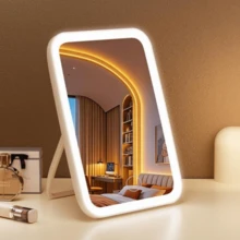 New Large Rechargeable Makeup Mirror, 3-Color Lighting, Touch Screen Dimmable, Portable Beauty Mirror, Desktop LED Folding Vanity Mirror, Dual Use For Home And Travel, Built-In 320mAh Rechargeable Battery, Comes With USB Cable, Suitable As Room Decor, Valentine's Day, Mother's Day, Birthday Gift