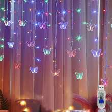3.5m/114.8ft Butterfly Shaped LED Icicle String Lights, 8 Lighting Modes, USB Powered, Fairy Lights For Window, Room, Bedroom, Christmas, Wedding, Party, Dorm, Garden Decor, Elegant Lighting - Multicolor - View 3