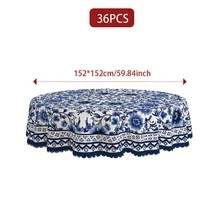 1pc/36pcs Vintage Blue Floral Wrinkle-Resistant Tablecloth, Embossed Edge Craft, Rectangular/Round Tablecloth, Multiple Sizes Available, Polyester Fiber Tablecloth, Indoor Dining/Outdoor Party Use - Royal Blue - View 18