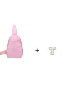 1pc Girls' Cute Letter Print Strap Crossbody Bag, Shoulder Bag, Backpack, Suitable For Daily Use, Outdoor, Travel, Hiking, Portable, Ideal Gift Choice, Suitable For Girls, Back To School Gift, Girls' Waist Pack, Children's Shoulder Bag - Pink - View 12