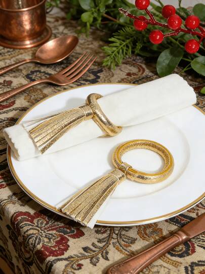 1-6 chiếc vòng giữ khăn ăn bằng da thủ công có tua rua, thích hợp trang trí đám cưới, tiệc tối, Giáng sinh, Lễ Tạ ơn, sinh nhật.