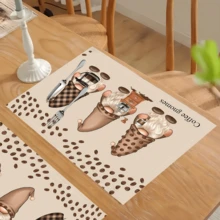 1 Stück/4 Stücke/6 Stücke Heimdekoration Leinen Platzset mit bedrucktem Kaffee-Elf Muster, geeignet für Esszimmertisch, Dekoration für alle Jahreszeiten, moderne waschbare Tischauflage, Raumdekoration, Untersetzer, Küchen-Esszimmertisch-Matte, Innen- und Außendekoration für Partys, Heimdekoration, ideales Geschenk - Verschiedenfarbig - Übersicht 9