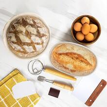 3 Pieces1-Piece Wicker Bread Fermentation Basket Set, Complete Yeast Bread Fermentation Set, Baking Set, 9-Inch Round And 10-Inch Oval, Oval Basket (With Cloth Cover), Round Basket (With Cloth Cover), Danish Egg Beater, Suitable For Hand Baking And Fermentation - Multicolor - View 5