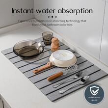 Foldable Diatomite Drying Mat Absorbent Draining Quick Dry Nonslip Pad Kitchen - Dark Grey - View 6