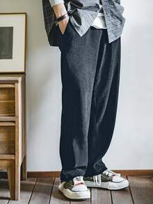 1条男士灯芯绒抽绳阔腿休闲运动裤，适合户外活动 - 灰色 - 查看 8