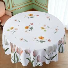 1pc/36pcs Spring & Summer Floral Anti-Wrinkle Tablecloth, Embossed Edge Craft, Rectangular/Round Tablecloth, Multiple Sizes Available, Polyester Fiber Tablecloth, Indoor Dining/Outdoor Party - White - View 4