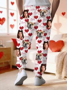 Customized Men's Casual Sweatpants, Upload Your Photo, Customize Face Design, With Red Plaid Christmas Pattern, Unique Christmas, Comfortable & Fashionable Loose Fit Joggers, Suitable For Casual Daily, Weekend Outings, Hangouts With Friends, Traveling, Halloween, Christmas, Autumn/Winter Men's, Perfect Gift For Her/Him