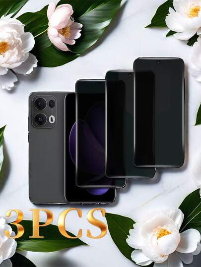 OPPO 隐私屏幕保护膜，防碎钢化玻璃配件，防间谍软件钢化玻璃屏幕保护膜，保护壳，超强防眩光 9H 硬度，高清黑色 - 3 片装