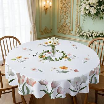 1pc/36pcs Spring & Summer Floral Anti-Wrinkle Tablecloth, Embossed Edge Craft, Rectangular/Round Tablecloth, Multiple Sizes Available, Polyester Fiber Tablecloth, Indoor Dining/Outdoor Party