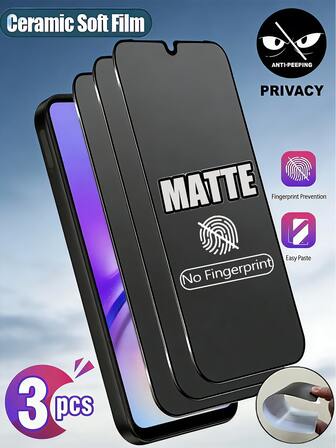 3PCS Matte Privacy Screen Protector Compatible With Samsung Galaxy S26 S25 A57 A37 Series, Nti Fingerprint Smooth Coating, No Bubbles, Easy To Fit, Frosted Anti Peeping TPU Soft Film, Non Glass Material, Protecting Privacy, Mobile Phone Protective Film, Suitable For Mobile Phones, Halloween Gifts, Birthday Gifts,Frosted Mobile Phone Screen Protectors For Family And Friends, Mobile Phone Accessories