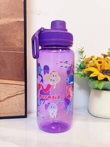 1个700毫升户外运动露营水瓶，可爱便携式恐龙、汽车、美人鱼卡通设计，适合学校、宿舍、校园使用，带提手 - 彩色 - 查看 8