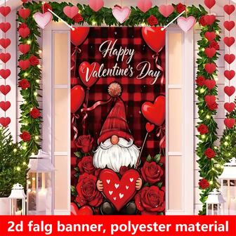 2D Plane, 1 Piece Valentine's Day Party Porch Banner-Red & Love & Rose Design, With Santa Claus