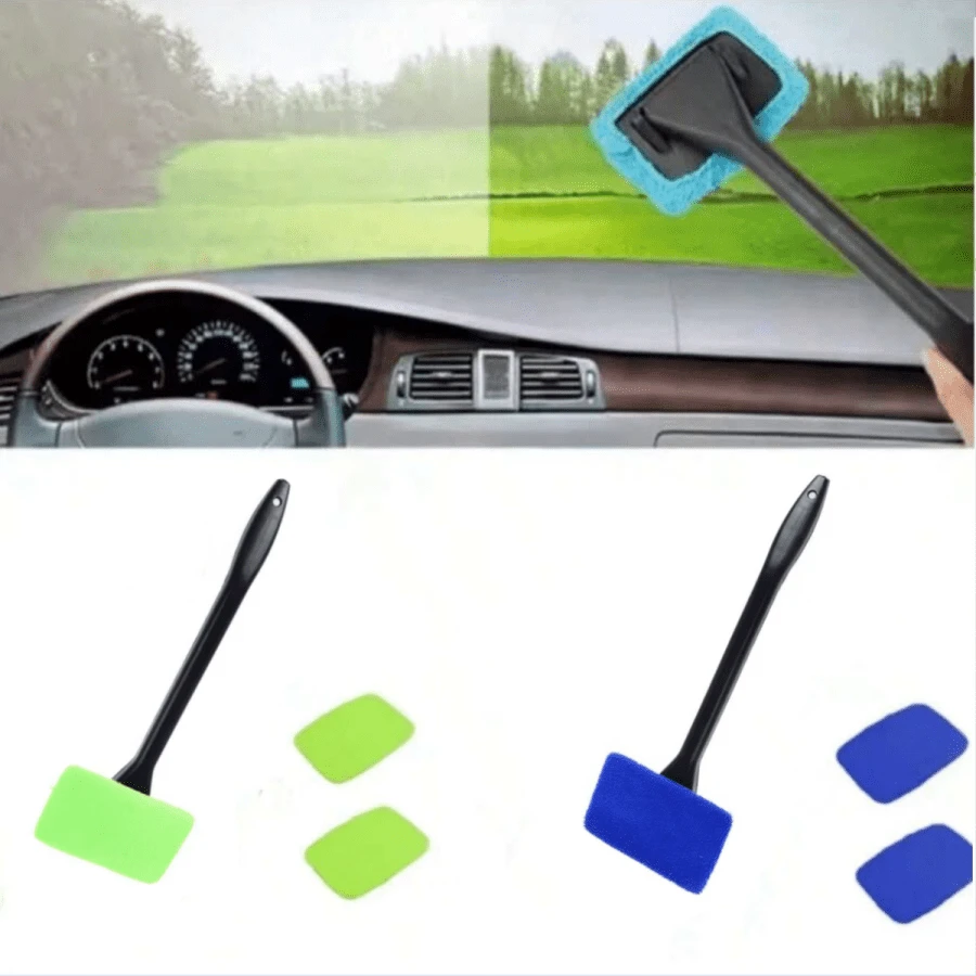 Car Glass Cleaning Brush Set, Windshield Cleaning Tools, Car Interior Glass Wiper, Long Handle Auto Accessories - Multicolor - View 1