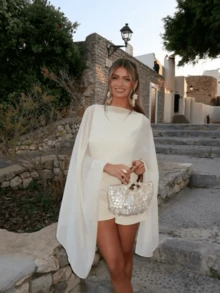 Women's Chiffon Capelet Shawls And Wraps For Evening Dress Soft Shawl Top Cape Cover Up Blouse For Wedding/Beach - trắng - Xem 6