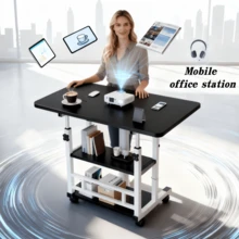 Adjustable Height Movable Caster Desk - Heavy Duty Foldable Computer Desk With Storage Shelves, Wood/Metal Frame, Space-Saving, Suitable For Offices, Bedrooms, Dormitories, Small Spaces - Easy Assembly Without Tools, Modern Desk, Plywood Tabletop, Sturdy Small Workbench, Apartment Living - màu đen - Xem 6