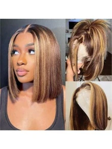 30/32英寸蜜金色13x6高清蕾丝前额假发，真人发，200%密度，13x6水波纹渐变蕾丝前额假发，巴西真人发，无胶挑染蜜金色假发，预先拔毛，带婴儿发，耐热纤维合成假发，女士款 - S4/27 - 查看 9