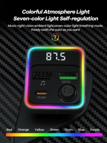 REMAX 车载USB-C蓝牙适配器，AUX无线FM收音机发射器，PD 30W快充（总输出功率：50W），免提通话及音频接收器，MP3音乐播放器，QC3.0和Type-C PD USB充电器，彩色LED背光，点烟器快充，车载配件，超级实用的汽车用品 - C71 - 查看 3