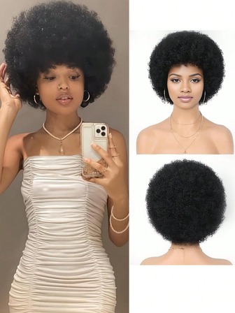 วิกผมสังเคราะห์ Afro Puff วิกผมสั้นหยิก วิกผมต่อสังเคราะห์ เป็นมิตรกับผู้เริ่มต้น วิกผมทนความร้อน สำหรับผู้หญิงและผู้ชาย ใช้ได้ทุกวัน คอสเพลย์ งานแฟนซี และของขวัญปีใหม่ สีดำ เขียว ม่วง ชมพู น้ำตาล หลากสีสัน