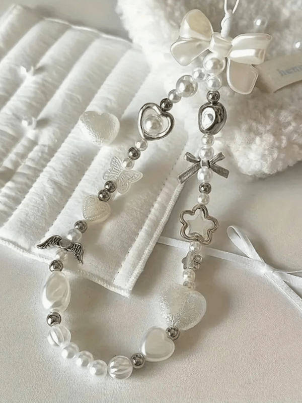 INS Style Luxury Pearl Phone Lanyard, Versatile High-End Phone Chain, Bow, Heart, Angel Wing Charms, Suitable For Phones, Cameras, Bags, Anti-Lost Pendant