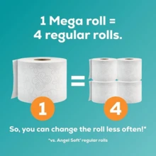 Angel Soft Toilet Paper, Value Family Pack-48 Mega Rolls = 192 Regular Rolls, Soft And Strong Premium Toilet Tissue,2-Ply Durable Tissue,No Tears!Perfect For Everyday Use,For Bathrooms,Bathroom Tissue,Loo Roll,Personal Cleansing Paper,Cleaning Supplies,Home Essentials,Tissue, Paper Napkins & Toilet Paper - 白色 - 查看 4