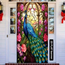 2D Flat 1pc Spring Peacock Gate, Elegant Floral Polyester Home Decor, Suitable For Indoor/Outdoor Entryway, Garden And Party Banners, No Electricity Needed, Multipurpose Decoration, Holiday Gift, Polyester Material, No Power Source Required.