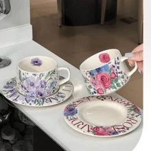 Luxury Vintage Style Ceramic Coffee Cup And Saucer Set, High-Quality Craftsmanship, Beautiful Afternoon Tea Coffee Cup Set