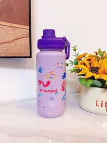 1pc 700ml Outdoor Sports Camping Water Bottle, Cute Portable Dinosaur, Car, Mermaid Cartoon Design, Suitable For School, Dorm, Campus Use With Handle - Multicolor - View 6