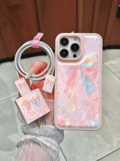 5pcs/Set Cute Bow Knot Pattern Soft Silicone Phone Case With Charging Port Cover, Shockproof Protective Cover Compatible With IPhone 17/17 Pro Max/17 Pro/Air/16/11/13 Pro/15 Pro/15/13 Pro Max, Suitable For IPhone 14/13/12, Gift For Women, Valentine's Day Gift
