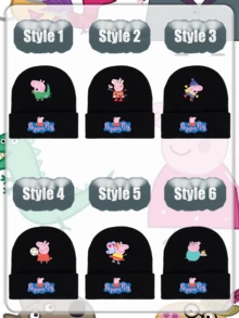 Peppa Pig Animated Cartoon Peripheral Knitted Hats, Curled Woolen Hats, Printed Knitted Hats, Woolen Hats, Autumn And Winter Hats, Outdoor Cold Hats - Multicolor - View 2