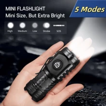 Linterna mini portátil de 6 * LED recargable por USB, lámpara de bolsillo de aleación de aluminio, para uso en exteriores, campamento y pesca - Negro - Ver 10