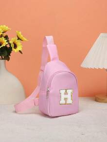 1pc Girls' Cute Letter Print Strap Crossbody Bag, Shoulder Bag, Backpack, Suitable For Daily Use, Outdoor, Travel, Hiking, Portable, Ideal Gift Choice, Suitable For Girls, Back To School Gift, Girls' Waist Pack, Children's Shoulder Bag - Pink - View 6