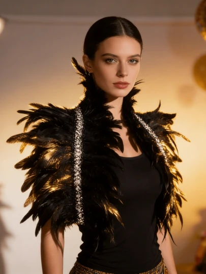 1 Pc New Luxury Feather Shawl Women Solid Color Scarf Women Punk Gothic Feather Shawl Shoulder Masquerad Carnival Valentine's Cosplay Costume