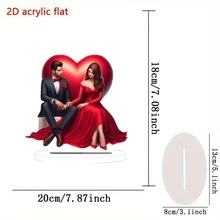 Decoración acrílica 2D, rosa de corazón rojo de pareja, decoración romántica para mesita de noche/tocador nupcial, centro de mesa de boda, decoración suave para San Valentín/aniversario de recién casados