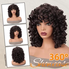 14 Inch Curly Wig With Bangs, Heat Resistant Synthetic Fiber Cosplay Wig - Dark Brown - View 7
