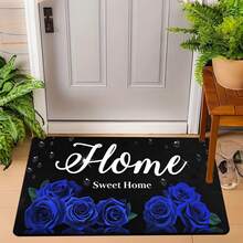1/2/3 piezas Alfombra de cocina de primavera y verano para uso diario con diseño de rosas azules, alfombra de poliéster para cocina, baño, entrada, fiesta, decoración del hogar, alfombra de cocina, felpudo - Multicolor - Ver 15