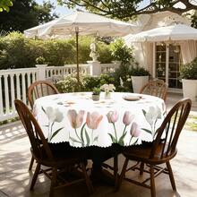 1pc/36pcs Spring & Summer Floral Anti-Wrinkle Tablecloth, Embossed Edge Craft, Rectangular/Round Tablecloth, Multiple Sizes Available, Polyester Fiber Tablecloth, Indoor Dining/Outdoor Party - White - View 3