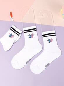 5/1 Pair Cute Cartoon Pattern Mid-Calf Socks, Sports Stripe Design, Made Of Polyester Fiber, Fashionable Casual Breathable, Suitable For Daily Wear, Back To School Season And Holiday Gifts - Multicolor - View 5